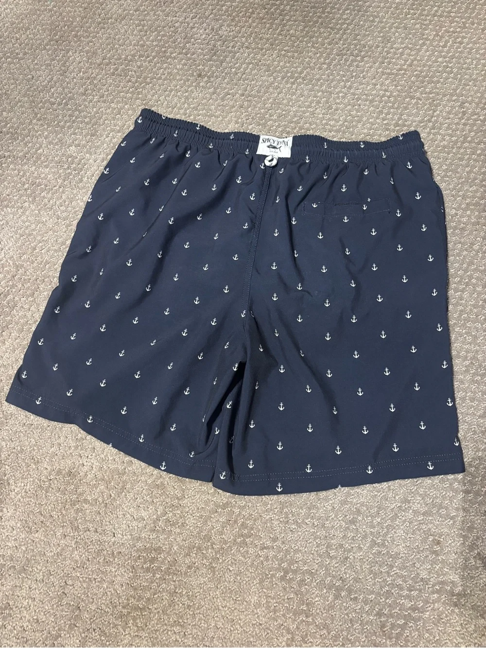 Men's Navy Anchor Swim Trunks with White Drawcord